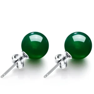 Silver Color S925 Bizuteria jewelry Jade Stud Earring Kolczyki Earring Women Emerald Brinco Gemstone jewelry earring oorbellen