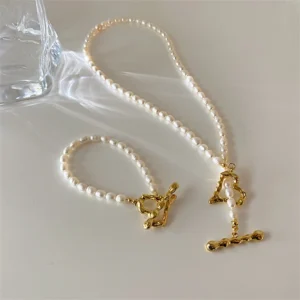 Aimgal jewelry Copper plated 18K gold fresh water pearl heart otbuckle necklace women's jewelry set