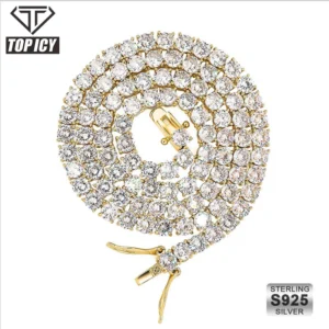 Luxury Top Line 925 Silver AAA Zircon Full Paved 4mm 16" 18" 20" 925 sterling Silver AAAA Zircon Set Hiphop Necklace Jewelry