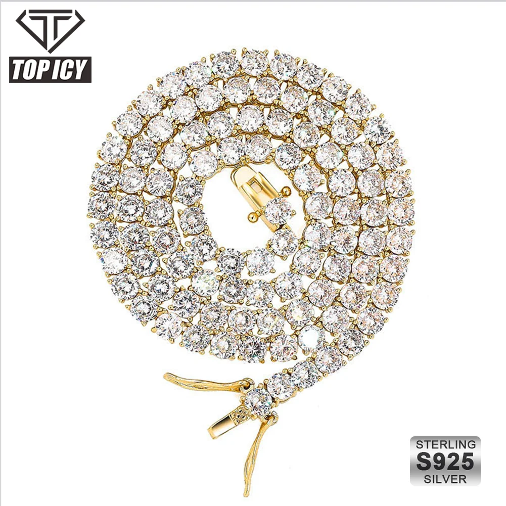 Luxury Top Line 925 Silver AAA Zircon Full Paved 4mm 16" 18" 20" 925 sterling Silver AAAA Zircon Set Hiphop Necklace Jewelry