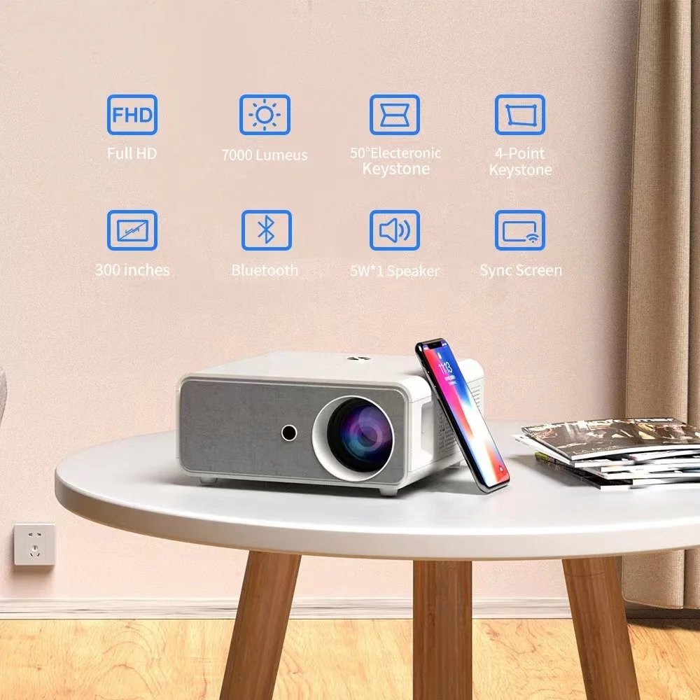2023 Native 1080P Android 9.0 Electronic Focus Smart 5G WiFi Wireless Home Theater Movie BT Projector for Office Small Classroom - Image 4