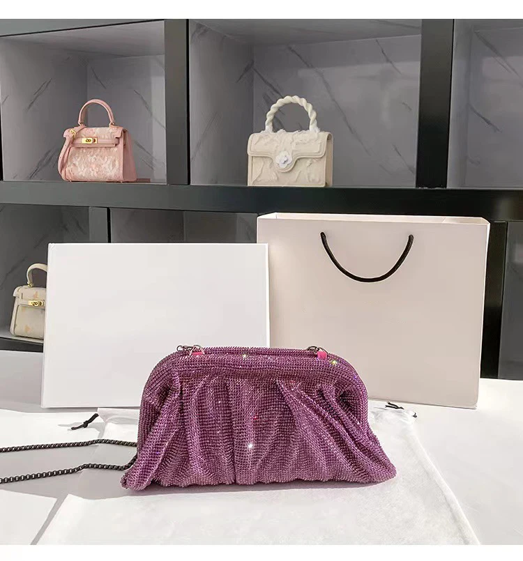 2024 Luxury Shiny Rhinestone Evening Clutch Bags Women New Folds Crystal Clip Purses and Handbags Designer Wedding Party Quality - Image 2