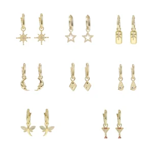 Hot Sale 925 Sterling Silver 18K Gold Plated Fashion Jewelry Geometric Charms Zircon Drop Hoop Earrings