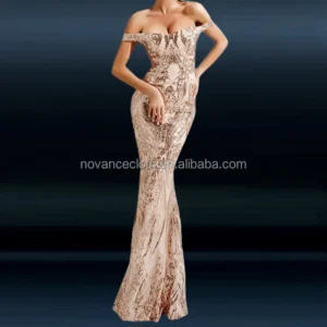 Novance F2373 2022 Luxury Clothing Off the Shoulder Elegant Dresses Women Evening Maxi Shiny Sequin Mother of the Bride Dresses