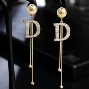 Korean Long Tassel Letter D Drop Earrings For Women 2021 Fashion Gold Crystal Big Dangle Earring Jewelry Party Gift(KER665)