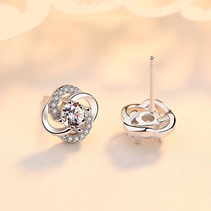 Platinum or Gold Plated Round Cut Stud Earrings with Infinite Zirconia Post Brilliant Round Faux Diamond Halo Earrings - Image 2