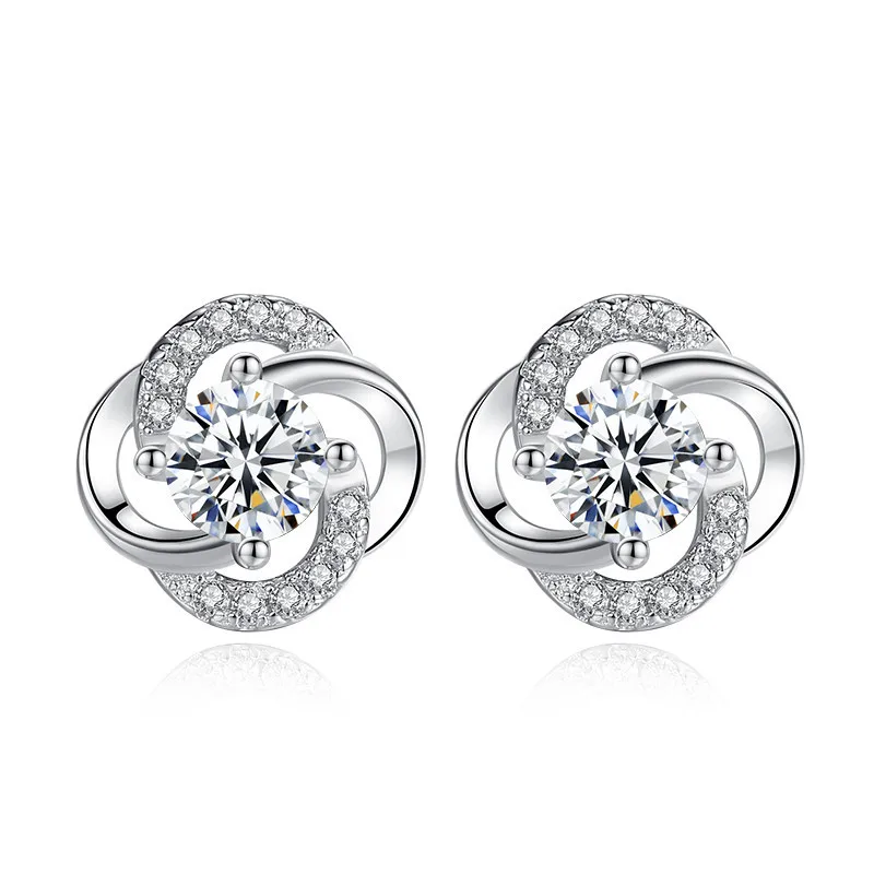 Platinum or Gold Plated Round Cut Stud Earrings with Infinite Zirconia Post Brilliant Round Faux Diamond Halo Earrings - Image 5