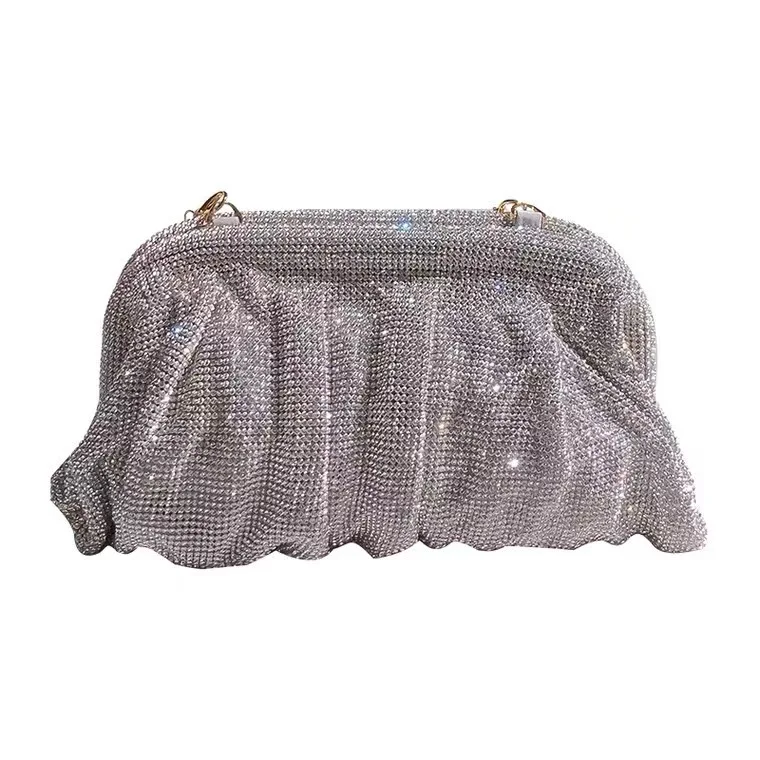 2024 Luxury Shiny Rhinestone Evening Clutch Bags Women New Folds Crystal Clip Purses and Handbags Designer Wedding Party Quality