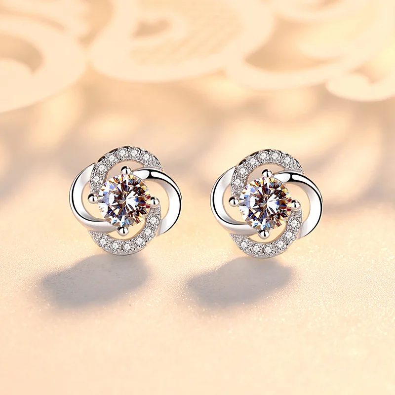 Platinum or Gold Plated Round Cut Stud Earrings with Infinite Zirconia Post Brilliant Round Faux Diamond Halo Earrings
