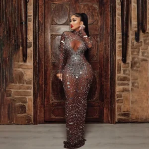 NOVANCE Y1995-B Wholesale Designer Clothing in China Diamond Sequin Split Plus Size Women'S Dresses See Through Diamond Dress