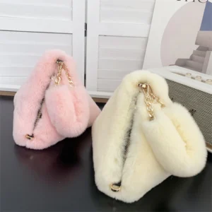 Autumn Winter New Fur Handbag  Bag Handbag Fur Bag Real Rabbit Fur Plush Triangle Bag