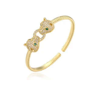 2024 shanghai Hot sell Women's Fashion Leopard Head 18K Real Gold Plated Micro Paved Zircon Bracelet Opening Adjustable Cuff Bangle